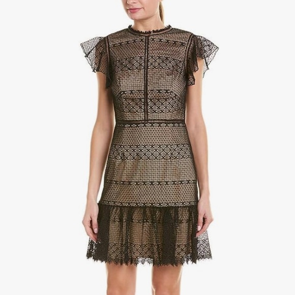 Monique Lhuillier Dresses & Skirts - ML Monlique Lhuillier Lace Overlay Flutter Sleeve Dress